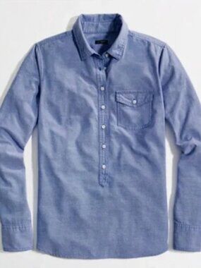 J. Crew Oxford Popover Chambray Shirt Top Small S Blue Henley
